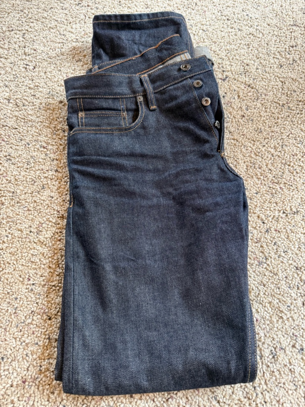 3sixteen Beige and Black Selvedge Denim Label, 38 inseam